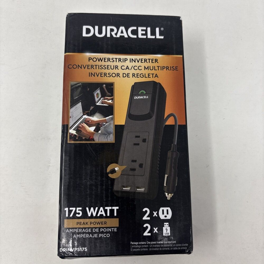 Duracell DRINVPS175 Black Portable Power Inverter - 175 Watt